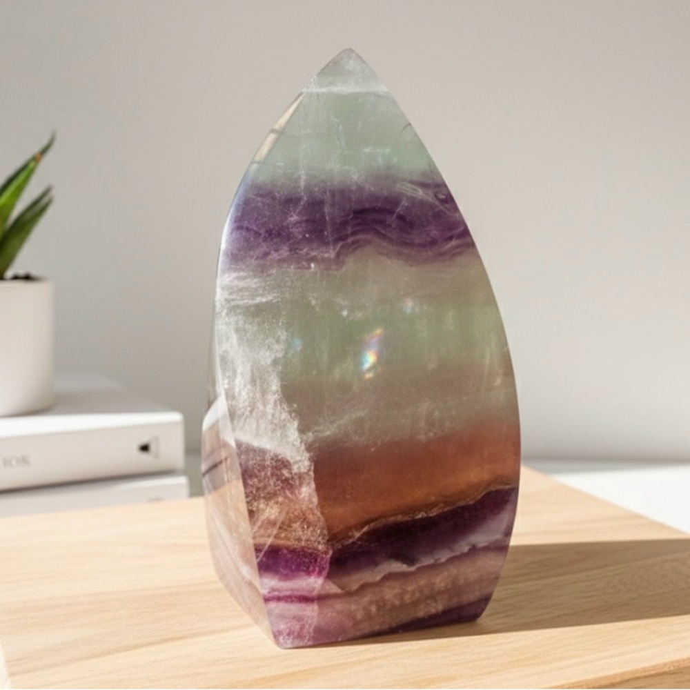 Rainbow Flourite Purple & Green Flame Tower Mental Clarity Focus Crystal Healing